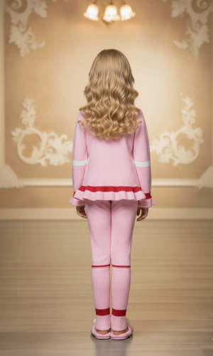 طقم بناتي شتوي تريكو LOVE مزين بالترتر 3107 - زهر