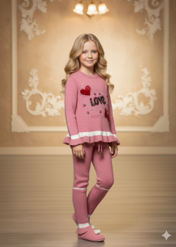 Girls Sequin Detail Winter Knit Set 3107 - fuchsia