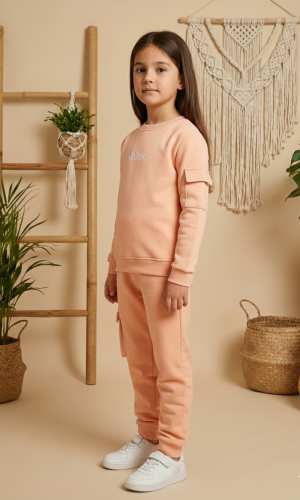 بيجاما بناتي شتوي قطن 3 خيط مع جيوب جانبية 3111 - فوشي