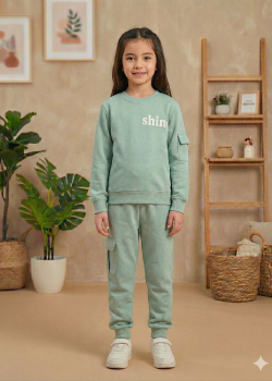 بيجاما بناتي شتوي قطن 3 خيط مع جيوب جانبية 3111 - فوشي