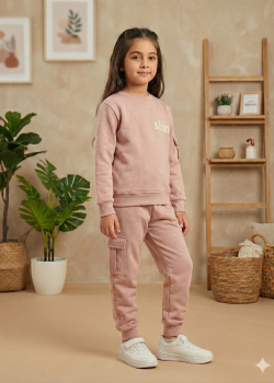 بيجاما بناتي شتوي قطن 3 خيط مع جيوب جانبية 3111 - فوشي