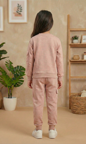 بيجاما بناتي شتوي قطن 3 خيط مع جيوب جانبية 3111 - فوشي