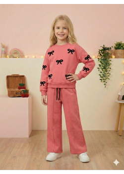 طقم بيجامة بناتي شتوي ثلاثي الخيوط مبطن 3121  - فوشي