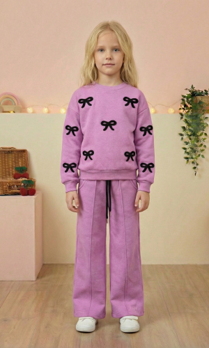 طقم بيجامة بناتي شتوي ثلاثي الخيوط مبطن 3121  - نهدي