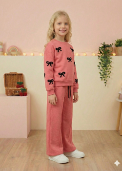 طقم بيجامة بناتي شتوي ثلاثي الخيوط مبطن 3121  - فوشي