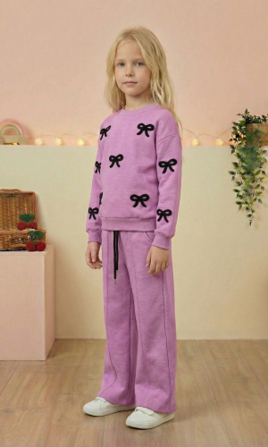 طقم بيجامة بناتي شتوي ثلاثي الخيوط مبطن 3121  - نهدي