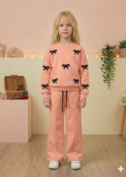 طقم بيجامة بناتي شتوي ثلاثي الخيوط مبطن 3121  - زهر