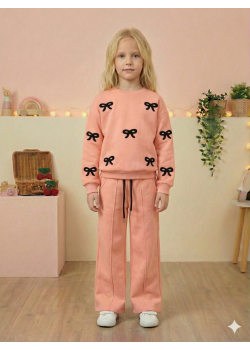 طقم بيجامة بناتي شتوي ثلاثي الخيوط مبطن 3121  - زهر