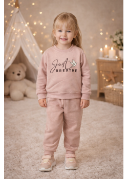 طقم بيجامة بناتي شتوي قطن 3 خيط مصوفة 3136 - بودرة