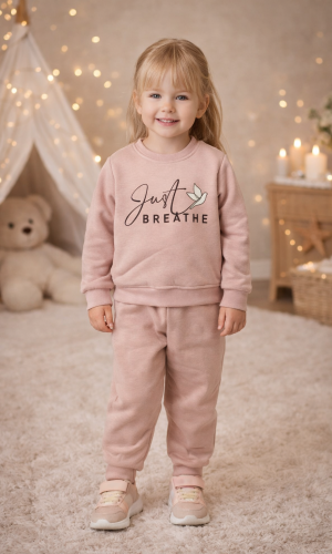 طقم بيجامة بناتي شتوي قطن 3 خيط مصوفة 3136 - بودرة