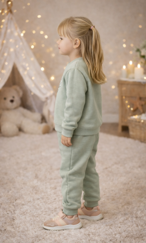 طقم بيجامة بناتي شتوي قطن 3 خيط مصوفة 3136 - عفني