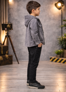 طقم ولادي كاجوال 3 قطع مع جاكيت شاموا 3534 - فضي