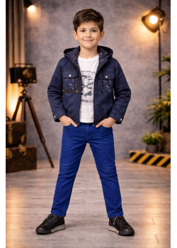 طقم ولادي كاجوال 3 قطع مع جاكيت شاموا 3534 - كحلي