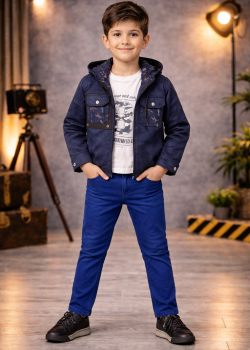 طقم ولادي كاجوال 3 قطع مع جاكيت شاموا 3534 - كحلي