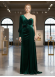 One-Shoulder Soft Velvet Evening Gown with Belt 4003  - khaki