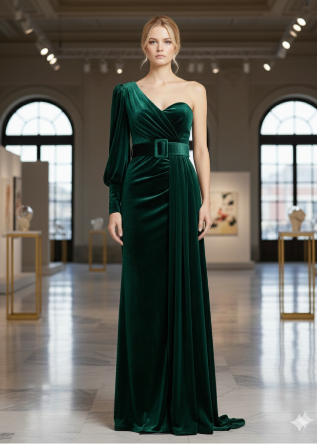 4003 فستان مخمل  - khaki