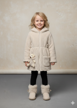 جاكيت بناتي فرو مع كبيشون 5002  - بيج