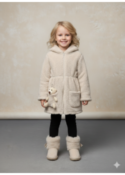 جاكيت بناتي فرو مع كبيشون 5002  - بيج