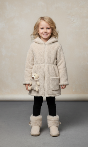 جاكيت بناتي فرو مع كبيشون 5002  - بيج