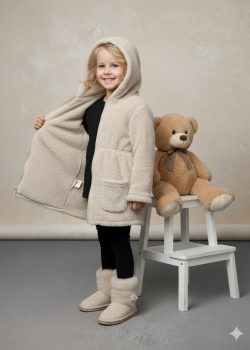 جاكيت بناتي فرو مع كبيشون 5002  - بيج