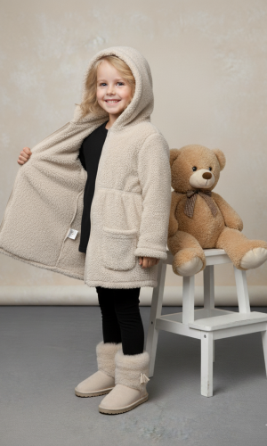 جاكيت بناتي فرو مع كبيشون 5002  - بيج