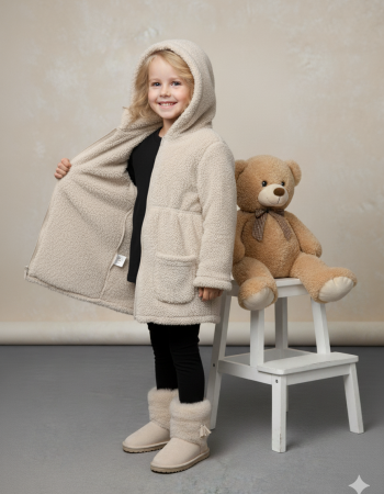 Girls' Furry Hooded Jacket 5002  - beige