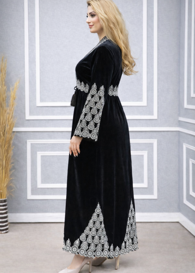 709 عباية مخمل سحاب  - اسود