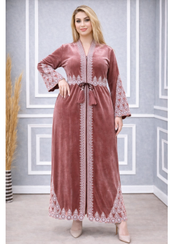 عباية مخمل كوري بتطريز ملكي 709  - بودرة