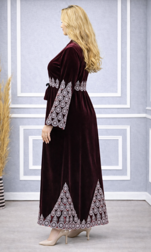 عباية مخمل كوري بتطريز ملكي 709  - خمري