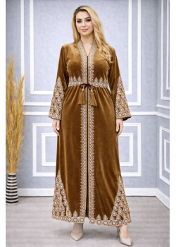 عباية مخمل كوري بتطريز ملكي 709  - ذهبي