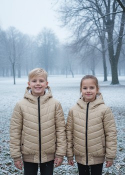 Gefütterte Pufferjacke mit durchgehendem Fleece-Futter für Kinder 5149 - Beige