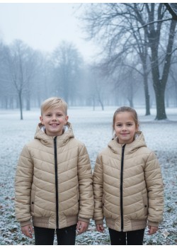 جاكيت نفخ مطري مبطن فرو للأطفال 5149 - بيج