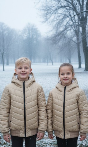 Gefütterte Pufferjacke mit durchgehendem Fleece-Futter für Kinder 5149 - Beige