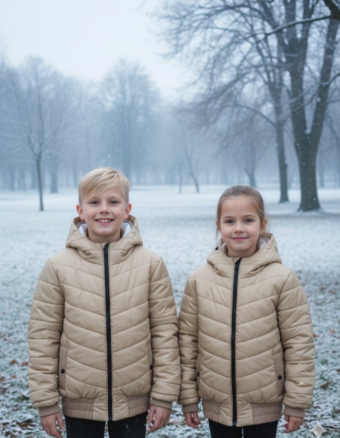 Gefütterte Pufferjacke mit durchgehendem Fleece-Futter für Kinder 5149 - Beige