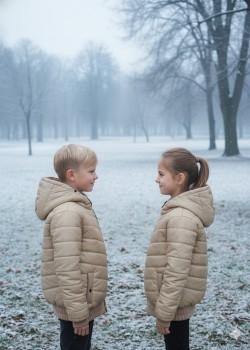 Gefütterte Pufferjacke mit durchgehendem Fleece-Futter für Kinder 5149 - Beige