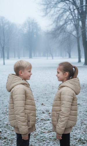 Gefütterte Pufferjacke mit durchgehendem Fleece-Futter für Kinder 5149 - Beige